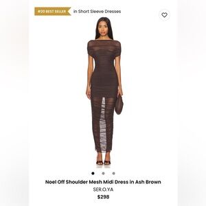 SER.O.YA Noel Off-Shoulder Mesh Midi Dress in Ash Brown